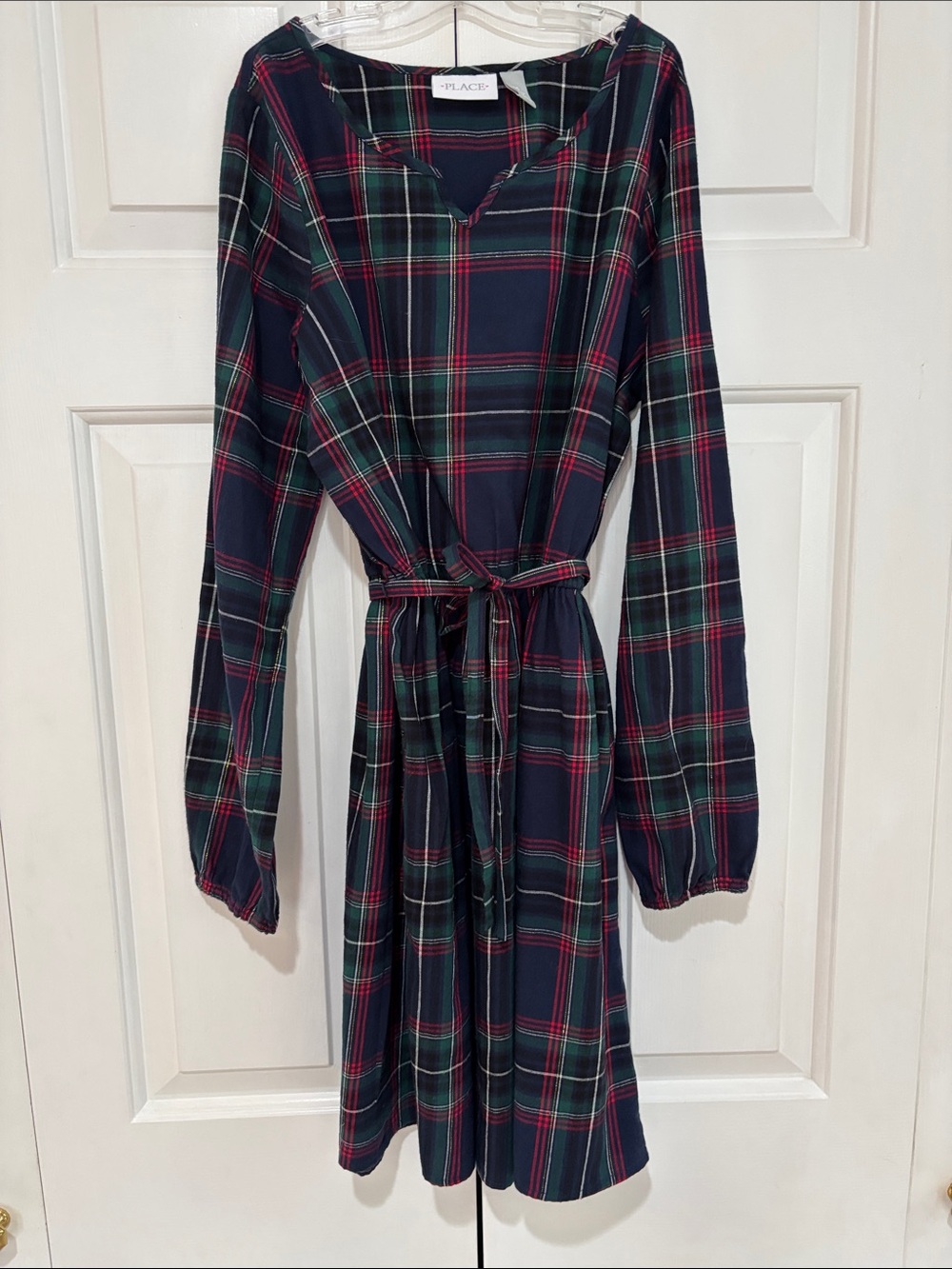 The Children's Place Navy Tartan Plaid Long-Sleeve Belted Dress Girls Size 16